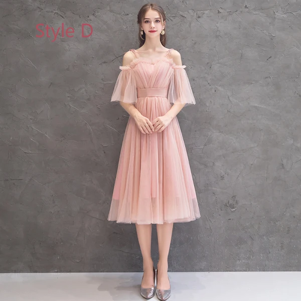 Abordable Perle Rose Robe Demoiselle D'honneur 2019 Princesse Thé Longueur Volants Robe Pour Mariage