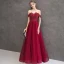 Elegant Burgundy Evening Dresses  2019 A-Line / Princess Off-The-Shoulder Short Sleeve Glitter Tulle Beading Floor-Length / Long Ruffle Backless Formal Dresses