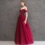 Elegant Burgundy Evening Dresses  2019 A-Line / Princess Off-The-Shoulder Short Sleeve Glitter Tulle Beading Floor-Length / Long Ruffle Backless Formal Dresses