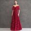 Meilleur Bordeaux Transparentes Robe De Soirée 2019 Princesse Encolure Dégagée Manches Courtes Appliques En Dentelle Faux Diamant Longue Dos Nu Robe De Ceremonie