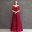 Meilleur Bordeaux Transparentes Robe De Soirée 2019 Princesse Encolure Dégagée Manches Courtes Appliques En Dentelle Faux Diamant Longue Dos Nu Robe De Ceremonie