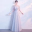 Affordable See-through Grey Evening Dresses  2019 A-Line / Princess Scoop Neck Short Sleeve Appliques Lace Flower Sash Floor-Length / Long Ruffle Backless Formal Dresses