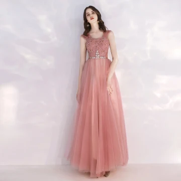 Affordable Pearl Pink Evening Dresses 2019 A Line Princess Shoulders Sleeveless Rhinestone Sash Sequins Floor Length Long Ruffle Backless Formal Dresses