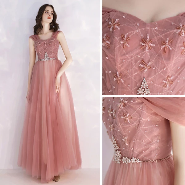 Erschwinglich Pearl Rosa Abendkleider 2019 A Linie Schultern Ärmellos Strass Stoffgürtel Pailletten Lange Rüschen Rückenfreies Festliche Kleider
