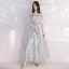Affordable Grey Sky Blue Evening Dresses  2019 A-Line / Princess Off-The-Shoulder Bell sleeves Appliques Lace Pearl Ankle Length Cascading Ruffles Formal Dresses