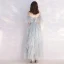 Affordable Grey Sky Blue Evening Dresses  2019 A-Line / Princess Off-The-Shoulder Bell sleeves Appliques Lace Pearl Ankle Length Cascading Ruffles Formal Dresses
