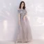 Chic / Beautiful Grey Evening Dresses  2019 A-Line / Princess Spaghetti Straps Short Sleeve Beading Glitter Tulle Floor-Length / Long Ruffle Backless Formal Dresses