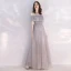 Chic / Beautiful Grey Evening Dresses  2019 A-Line / Princess Spaghetti Straps Short Sleeve Beading Glitter Tulle Floor-Length / Long Ruffle Backless Formal Dresses