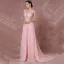Élégant Rougissant Rose Robe De Soirée 2018 Princesse V-Cou Sans Manches Appliques En Dentelle Tribunal Train Percé Robe De Ceremonie