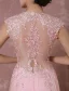 Élégant Rougissant Rose Robe De Soirée 2018 Princesse V-Cou Sans Manches Appliques En Dentelle Tribunal Train Percé Robe De Ceremonie