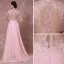 Élégant Rougissant Rose Robe De Soirée 2018 Princesse V-Cou Sans Manches Appliques En Dentelle Tribunal Train Percé Robe De Ceremonie
