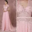 Élégant Rougissant Rose Robe De Soirée 2018 Princesse V-Cou Sans Manches Appliques En Dentelle Tribunal Train Percé Robe De Ceremonie
