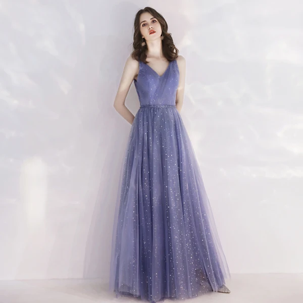 Elegant Royal Blue Evening Dresses 2019 A-Line / Princess V-Neck Spaghetti Straps Sleeveless Glitter Sequins Tulle Beading Sash Floor-Length / Long Ruffle Backless Formal Dresses