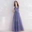 Elegant Royal Blue Evening Dresses  2019 A-Line / Princess V-Neck Spaghetti Straps Sleeveless Glitter Sequins Tulle Beading Sash Floor-Length / Long Ruffle Backless Formal Dresses