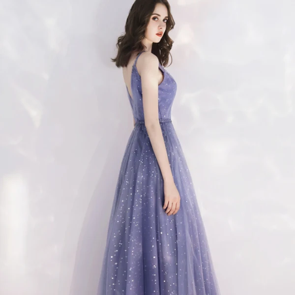 Elegant Royal Blue Evening Dresses 2019 A-Line / Princess V-Neck Spaghetti Straps Sleeveless Glitter Sequins Tulle Beading Sash Floor-Length / Long Ruffle Backless Formal Dresses