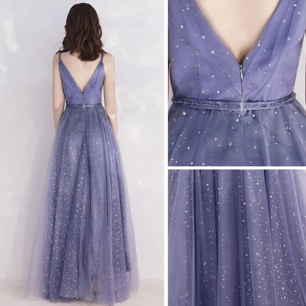 Elegant Royal Blue Evening Dresses 2019 A-Line / Princess V-Neck Spaghetti Straps Sleeveless Glitter Sequins Tulle Beading Sash Floor-Length / Long Ruffle Backless Formal Dresses