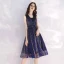 Glitter Ciel étoilé Bleu Marine de retour Robe De Graduation 2019 Princesse Encolure Carrée Sans Manches Thé Longueur Volants Dos Nu Robe De Ceremonie