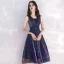 Glitter Ciel étoilé Bleu Marine de retour Robe De Graduation 2019 Princesse Encolure Carrée Sans Manches Thé Longueur Volants Dos Nu Robe De Ceremonie