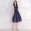Glitter Ciel étoilé Bleu Marine de retour Robe De Graduation 2019 Princesse Encolure Carrée Sans Manches Thé Longueur Volants Dos Nu Robe De Ceremonie
