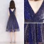 Glitter Ciel étoilé Bleu Marine de retour Robe De Graduation 2019 Princesse Encolure Carrée Sans Manches Thé Longueur Volants Dos Nu Robe De Ceremonie