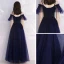 Abordable Bleu Marine Robe De Soirée 2019 Princesse Bretelles Spaghetti Manches Courtes Perlage Longue Volants Dos Nu Robe De Ceremonie