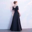Chic / Beautiful Black Satin Evening Dresses  2019 A-Line / Princess V-Neck Short Sleeve Sash Beading Floor-Length / Long Ruffle Backless Formal Dresses