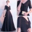 Chic / Beautiful Black Satin Evening Dresses  2019 A-Line / Princess V-Neck Short Sleeve Sash Beading Floor-Length / Long Ruffle Backless Formal Dresses