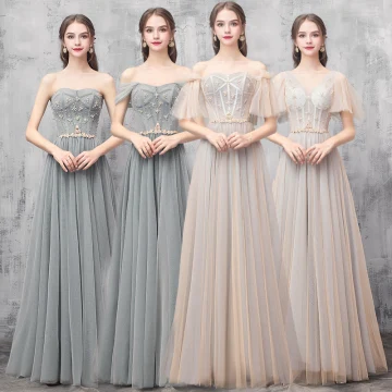 Elegant Champagne Green Bridesmaid Dresses 2019 A Line Princess Beading Floor Length Long Ruffle Backless Wedding Party Dresses