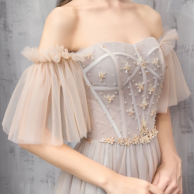Elegant Champagne Green Bridesmaid Dresses 2019 A-Line Princess Beading Floor-Length