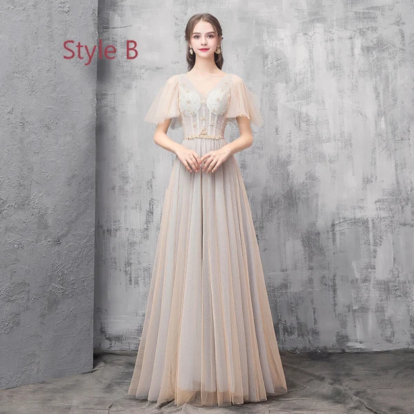 Elegante Champagner Grün Brautjungfernkleider 2019 A Linie Perlenstickerei Lange Rüschen Rückenfreies Kleider Für Hochzeit