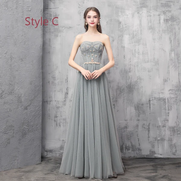 dark steel blue bridesmaid dresses Zapaka Women Dark Green Bridesmaid Dress with Lace Up Back A Line Chiffon Long Wedding Party Dress, Champagne / US10 main image 1