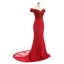 Elegant Navy Blue Evening Dresses  2019 Trumpet / Mermaid Off-The-Shoulder Short Sleeve Appliques Formal Dresses Backless Beading Lace Ruffle Court Train Charmeuse
