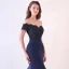 Elegant Navy Blue Evening Dresses  2019 Trumpet / Mermaid Off-The-Shoulder Short Sleeve Appliques Formal Dresses Backless Beading Lace Ruffle Court Train Charmeuse
