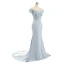 Elegant Navy Blue Evening Dresses  2019 Trumpet / Mermaid Off-The-Shoulder Short Sleeve Appliques Formal Dresses Backless Beading Lace Ruffle Court Train Charmeuse
