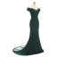 Elegant Navy Blue Evening Dresses  2019 Trumpet / Mermaid Off-The-Shoulder Short Sleeve Appliques Formal Dresses Backless Beading Lace Ruffle Court Train Charmeuse