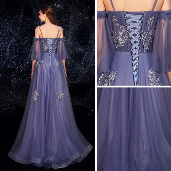 Structured Bodice Belted A-Line Formal Dress Ocean Blue