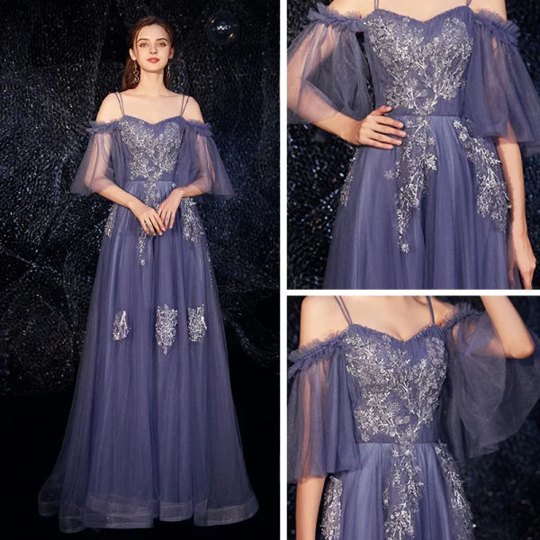 Structured Bodice Belted A-Line Formal Dress Ocean Blue main image 1