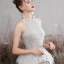 Elegancka Szary Sukienki Wieczorowe 2019 Princessa Posiadacz Bez Rękawów Cekiny Długie Kaskadowe Falbany Bez Pleców Sukienki Wizytowe