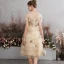 Charmant Champagne Robe De Bal 2019 Princesse Transparentes Col v profond Manches Courtes Paillettes Fleur Courte Volants en Cascade Dos Nu Robe De Ceremonie