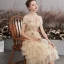 Charmant Champagne Robe De Bal 2019 Princesse Transparentes Col v profond Manches Courtes Paillettes Fleur Courte Volants en Cascade Dos Nu Robe De Ceremonie