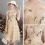 Charmant Champagne Robe De Bal 2019 Princesse Transparentes Col v profond Manches Courtes Paillettes Fleur Courte Volants en Cascade Dos Nu Robe De Ceremonie