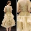 Chic / Belle Champagne de retour Robe De Graduation 2019 Princesse V-Cou Manches Courtes Perlage Thé Longueur Volants en Cascade Dos Nu Robe De Ceremonie