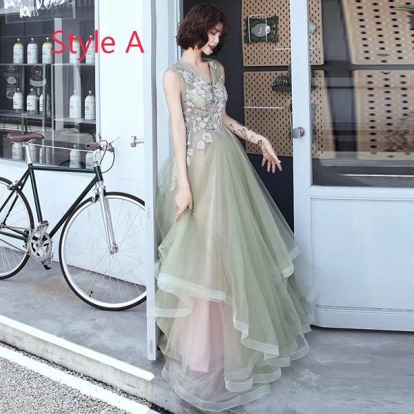 Élégant Vert Robe De Soirée 2019 Princesse V-Cou Sans Manches Appliques En Dentelle Perlage Longue Volants en Cascade Dos Nu Robe De Ceremonie