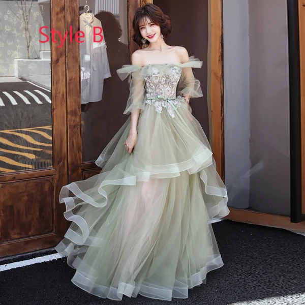 Élégant Vert Robe De Soirée 2019 Princesse V-Cou Sans Manches Appliques En Dentelle Perlage Longue Volants en Cascade Dos Nu Robe De Ceremonie