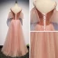 Chic / Beautiful Pearl Pink Evening Dresses  2019 A-Line / Princess Spaghetti Straps Short Sleeve Glitter Tulle Floor-Length / Long Ruffle Backless Formal Dresses