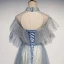 Élégant Bleu Ciel Transparentes Robe De Soirée 2019 Princesse Col Haut Manches Courtes Glitter Tulle Longue Volants Dos Nu Robe De Ceremonie