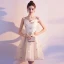 Abordable Champagne de retour Robe De Graduation 2019 Princesse Bretelles Spaghetti Sans Manches Paillettes Courte Volants Dos Nu Robe De Ceremonie