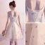 Abordable Champagne de retour Robe De Graduation 2019 Princesse Bretelles Spaghetti Sans Manches Paillettes Courte Volants Dos Nu Robe De Ceremonie