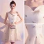 Abordable Champagne de retour Robe De Graduation 2019 Princesse Bretelles Spaghetti Sans Manches Paillettes Courte Volants Dos Nu Robe De Ceremonie