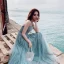Élégant Sexy Océan Bleu Robe De Soirée 2019 Princesse Bretelles Spaghetti Sans Manches Faux Diamant Longue Volants Dos Nu Robe De Ceremonie
